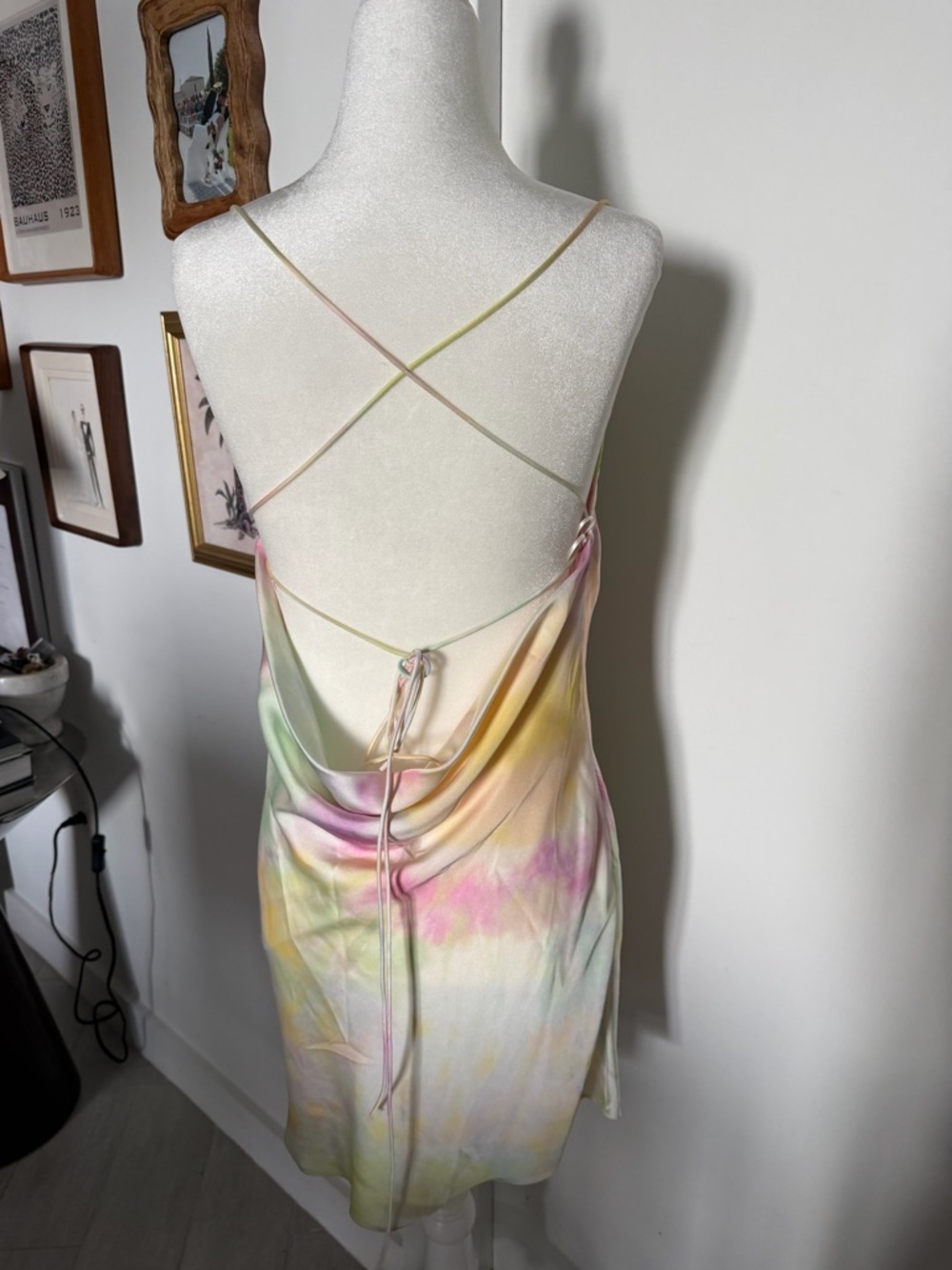 Zara Pastel Tie-Dye Satin Mini Dress with Cross Back Straps